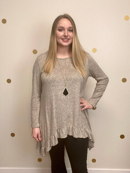 Oatmeal Brushed Ruffle Oversized Tunic