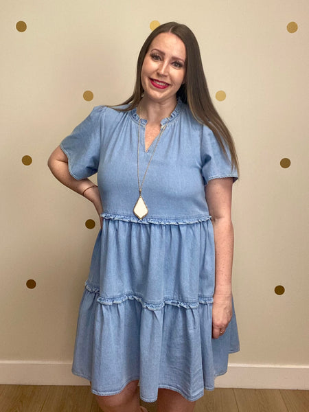 Denim Ruffle Babydoll Dress