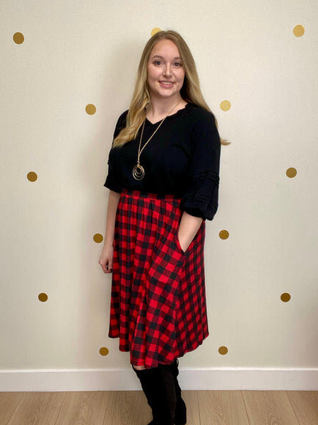 FINAL SALE Black & Red Buffalo Plaid Swing Skirt