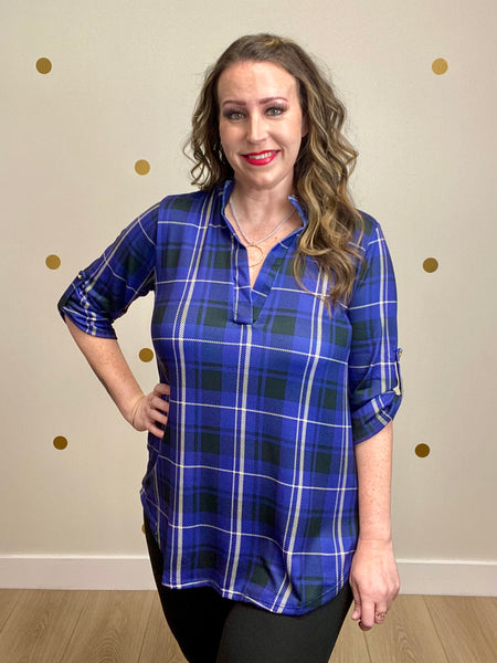 Navy Plaid Top