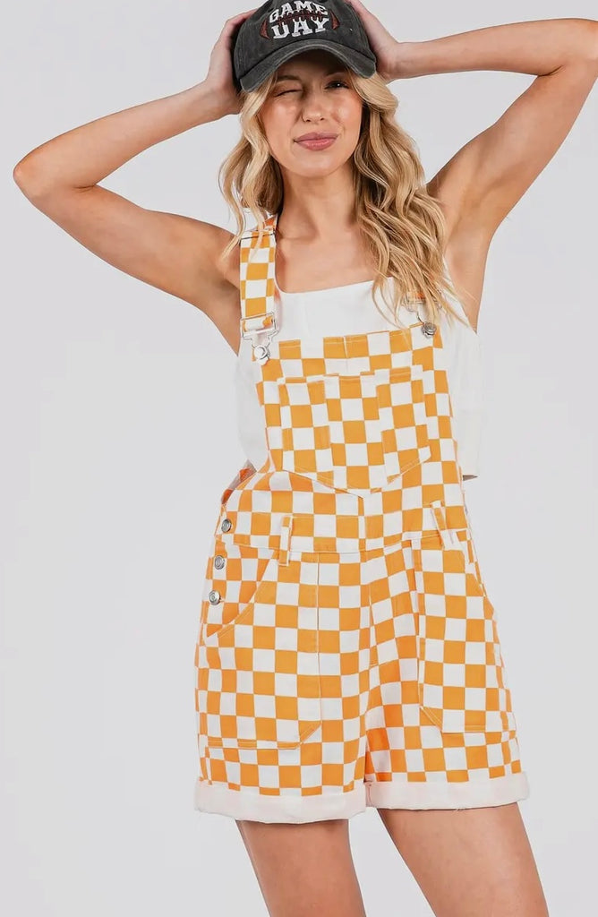 Orange Checkered Game Day Short Overalls