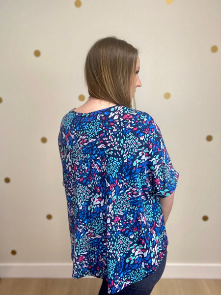 Navy Multicolor Print Top