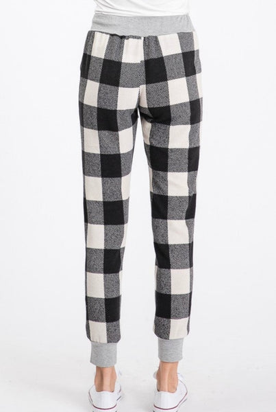 FINAL SALE Black & Ivory Buffalo Plaid Jogger Pants