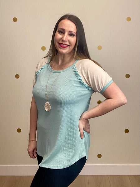FINAL SALE Mint Textured Ruffle Detail Top