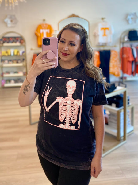 Peace Skeleton Distressed Tee