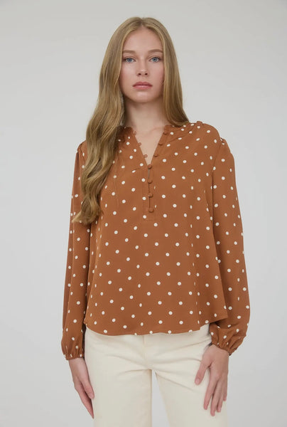 Mocha Polka Dot Button Top