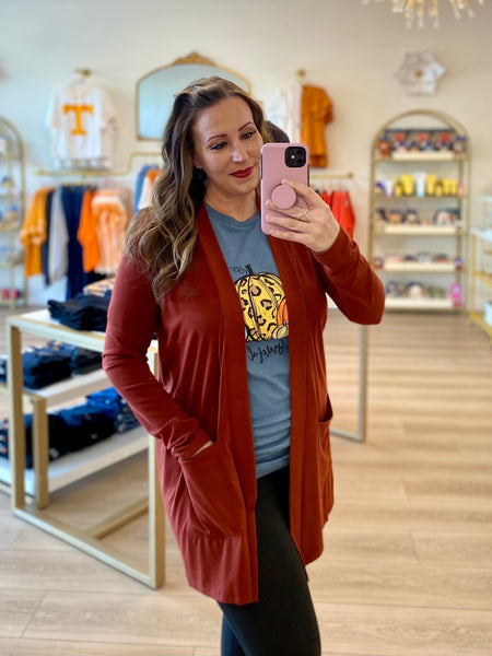 Rust Pocket Classic Cardigan
