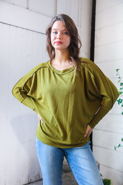 Olive Ribbed Long Sleeve Top - Online Only!