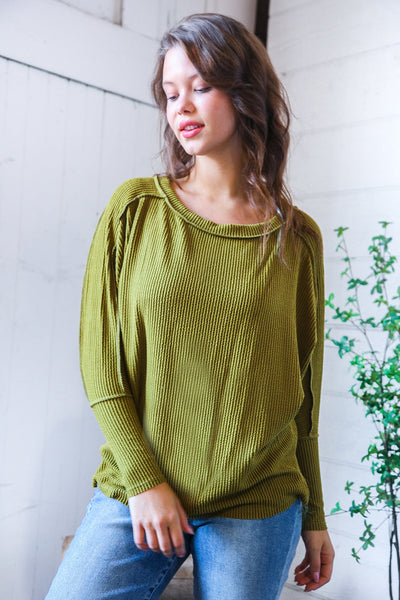 Olive Ribbed Long Sleeve Top - Online Only!