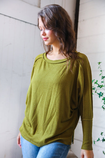 Olive Ribbed Long Sleeve Top - Online Only!