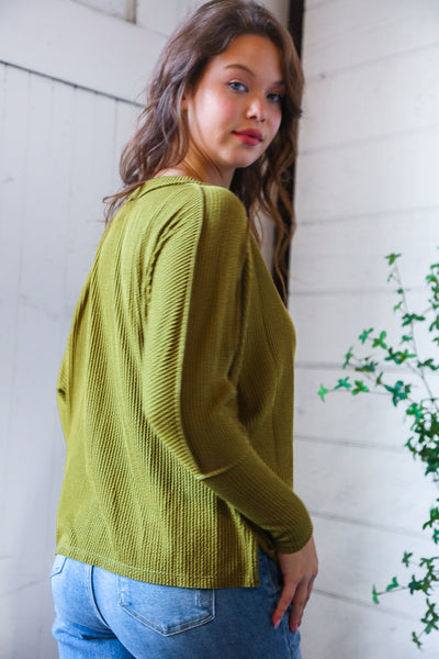 Olive Ribbed Long Sleeve Top - Online Only!