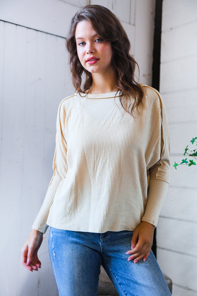 Cream Ribbed Long Sleeve Top - Online Only!