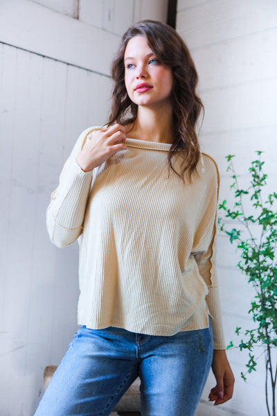 Cream Ribbed Long Sleeve Top - Online Only!