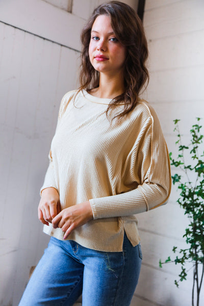 Cream Ribbed Long Sleeve Top - Online Only!