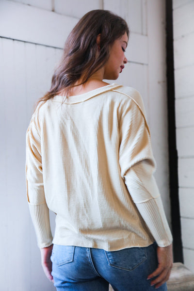 Cream Ribbed Long Sleeve Top - Online Only!