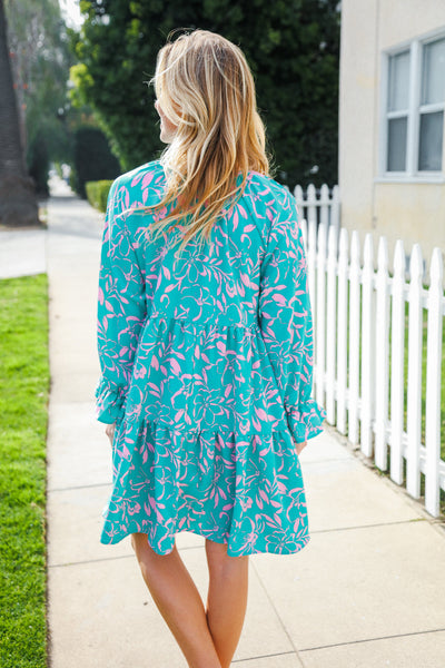 Boho Romance Mint Floral Print Front Ribbon Bow Tiered Dress - Online Only!
