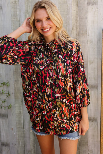 Evening Sunset Scribble Button Down Blouse - Online Only!