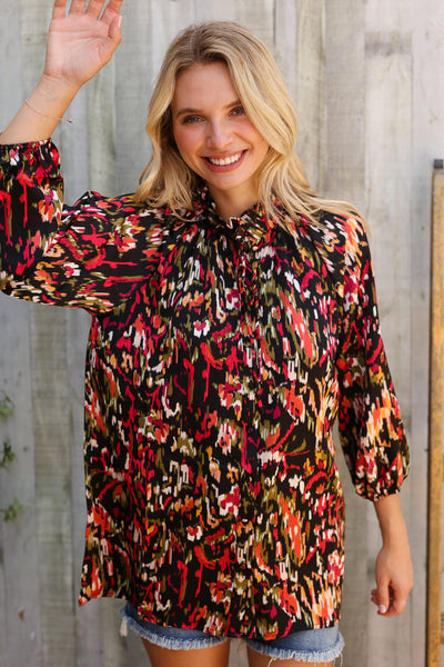 Evening Sunset Scribble Button Down Blouse - Online Only!
