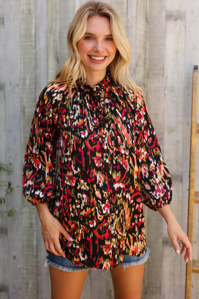 Evening Sunset Scribble Button Down Blouse - Online Only!