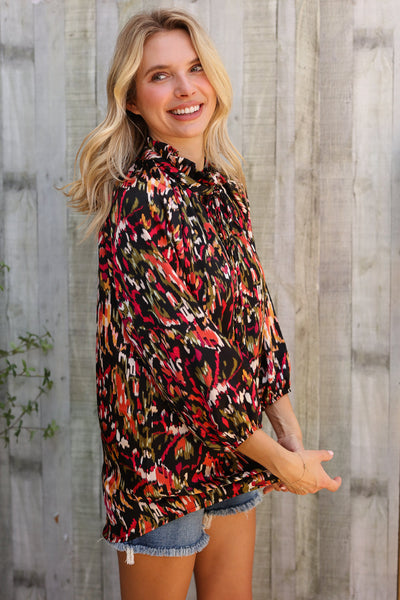 Evening Sunset Scribble Button Down Blouse - Online Only!