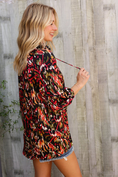 Evening Sunset Scribble Button Down Blouse - Online Only!