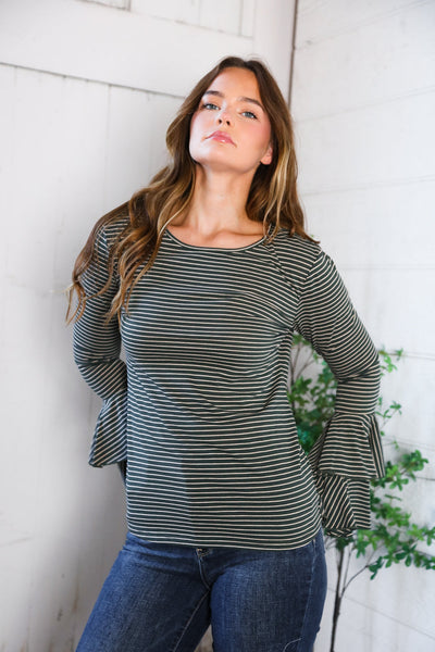Sassy in Stripes Olive Blouse - Online Only!