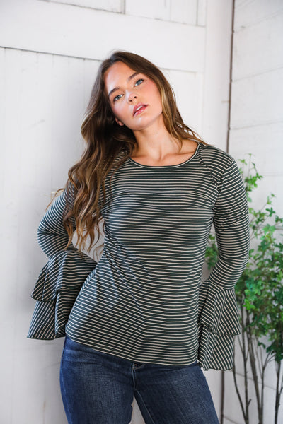 Sassy in Stripes Olive Blouse - Online Only!