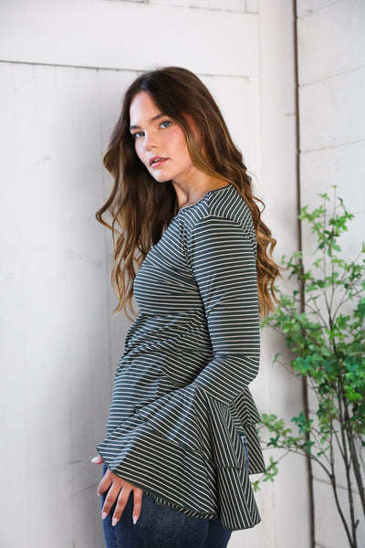 Sassy in Stripes Olive Blouse - Online Only!