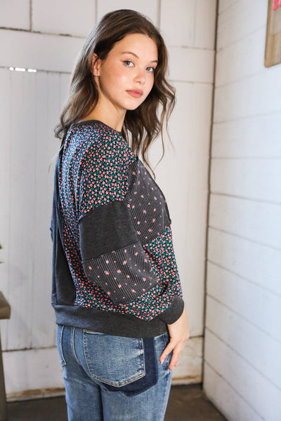Lazy Daisies Charcoal Pullover - Online Only!
