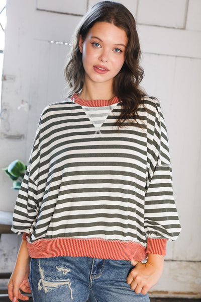 Rust Striped Crew Neck Pullover - Online Only!