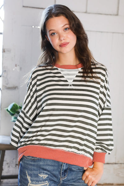 Rust Striped Crew Neck Pullover - Online Only!