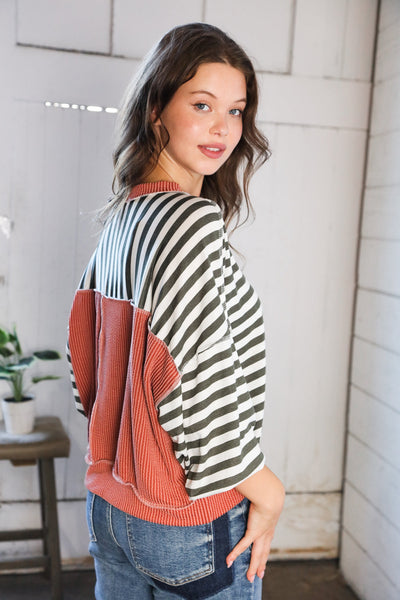 Rust Striped Crew Neck Pullover - Online Only!