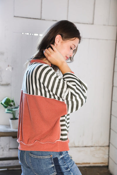 Rust Striped Crew Neck Pullover - Online Only!