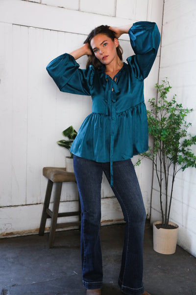 Tied Up in Style Teal Ribbon Blouse - Online Only!