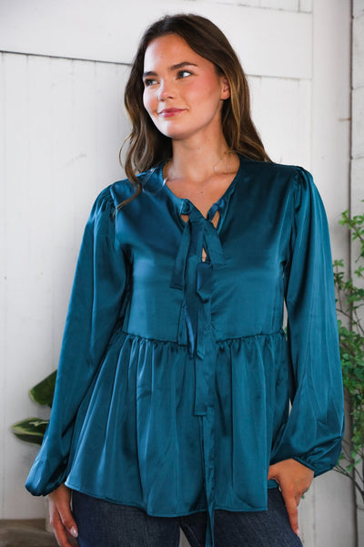 Tied Up in Style Teal Ribbon Blouse - Online Only!