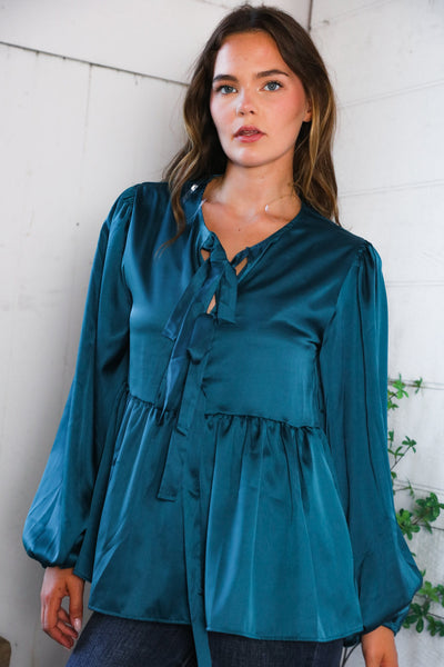 Tied Up in Style Teal Ribbon Blouse - Online Only!