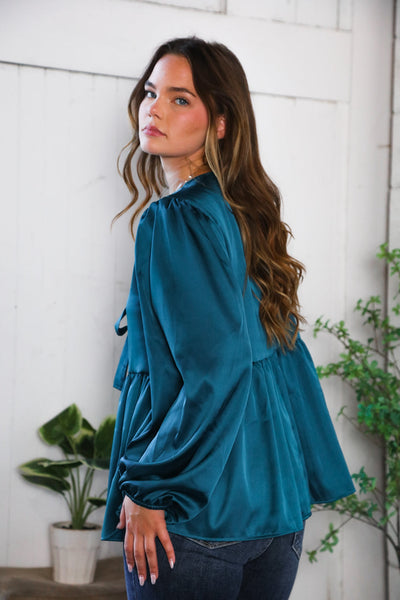 Tied Up in Style Teal Ribbon Blouse - Online Only!