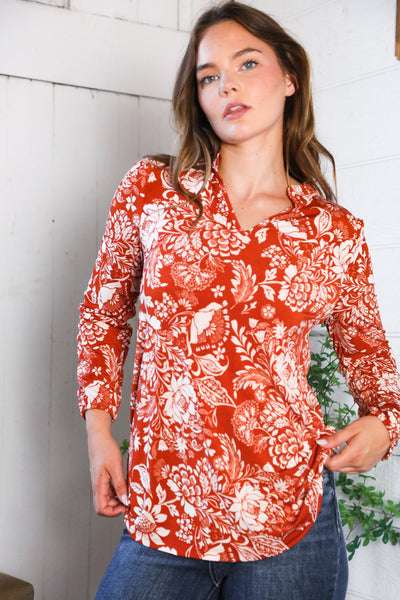 Vintage Botanical Rust Top - Online Only!