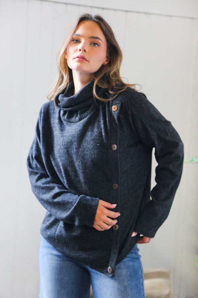 Buttoned Bliss Black Cozy Sweater - Online Only!