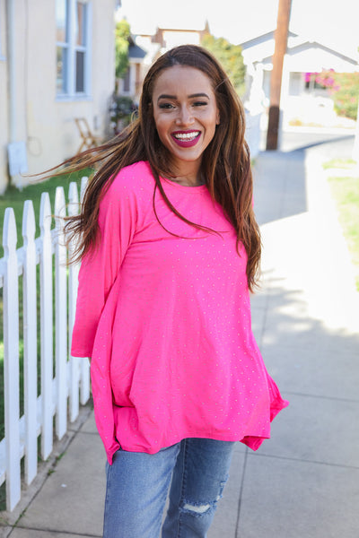 Be Bold Hot Pink Glitter Stud Scarf Hem Top - Online Only!