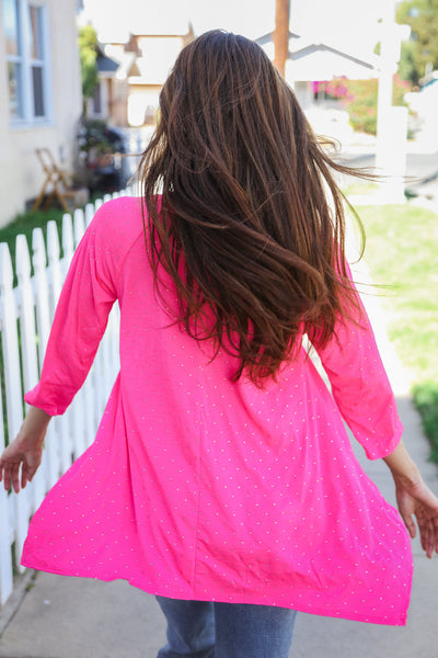 Be Bold Hot Pink Glitter Stud Scarf Hem Top - Online Only!