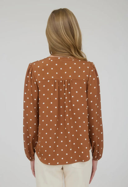 Mocha Polka Dot Button Top