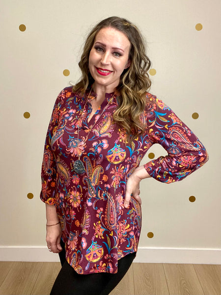 Maroon Paisley Top