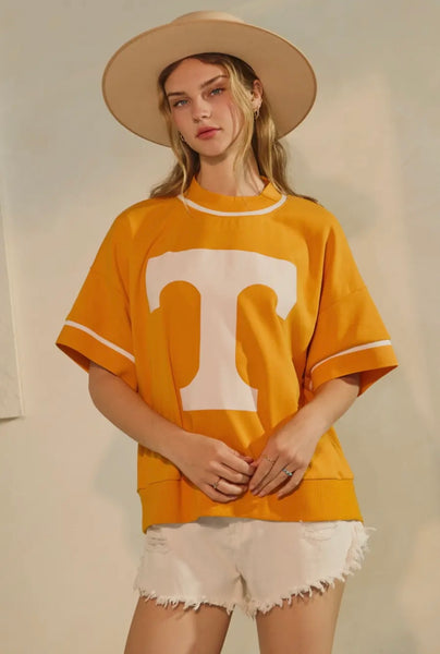 Oversized Orange & White Short Sleeve Game Day Sweatshirt