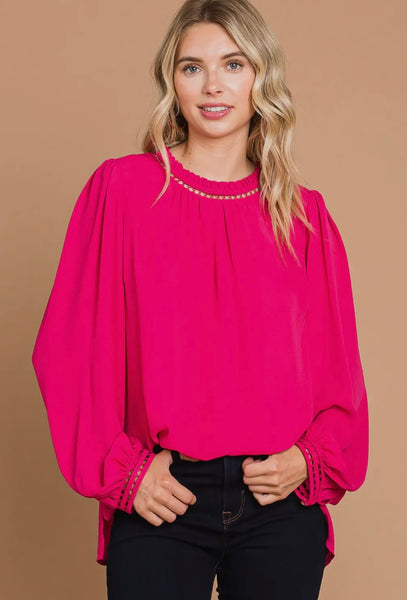 Fuchsia Trim Detailed Top