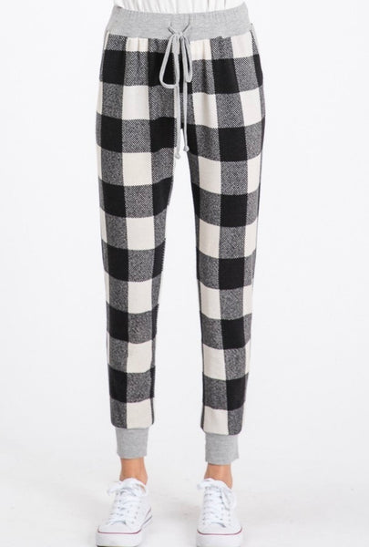 FINAL SALE Black & Ivory Buffalo Plaid Jogger Pants
