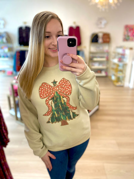 FINAL SALE Polka Dot Bow Christmas Tree Sweatshirt