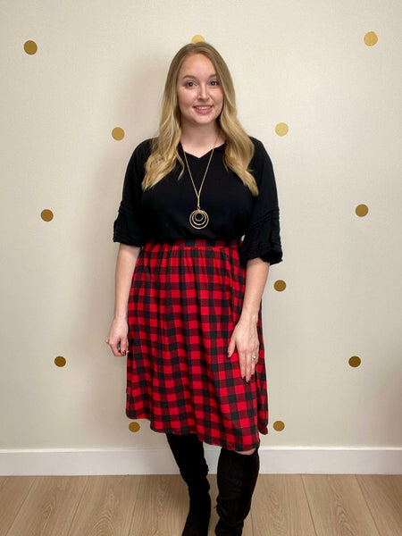 FINAL SALE Black & Red Buffalo Plaid Swing Skirt