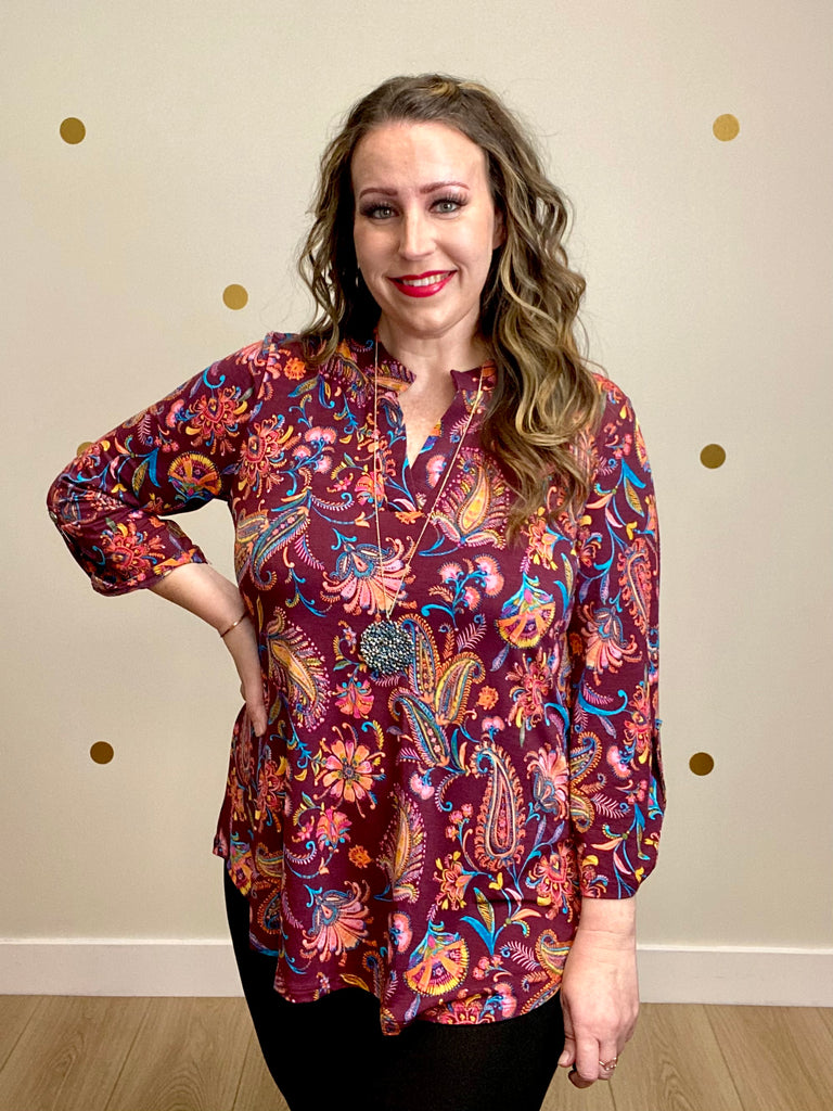 Maroon Paisley Top