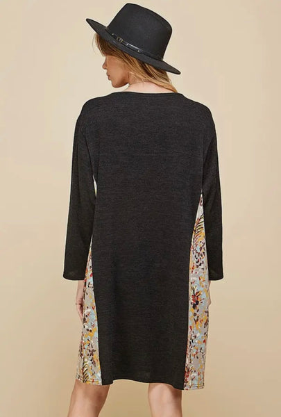 Final Sale Black & Taupe Floral Leaf Print Accent Dress
